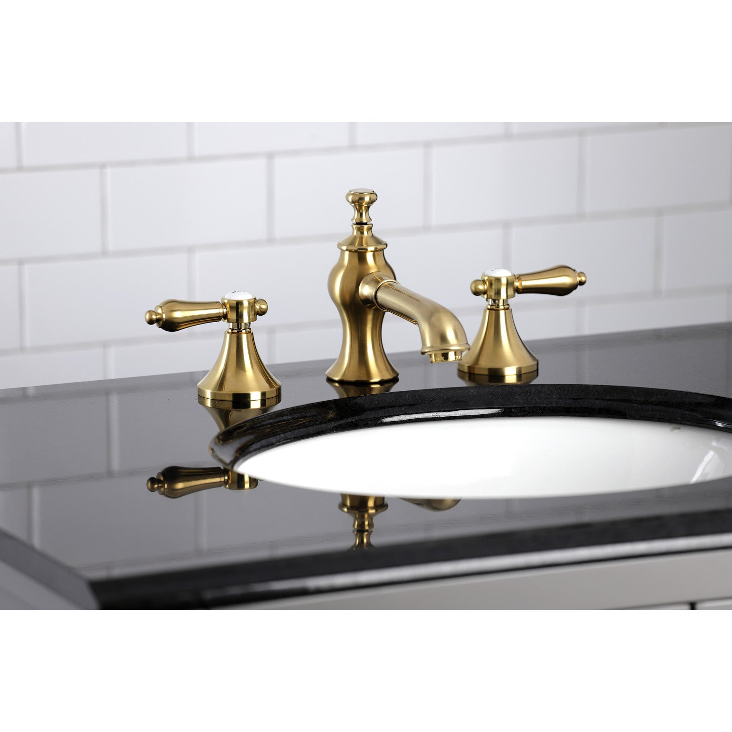 Kingston Tulare KC7067BAL - Heirloom Two-Handle 3-Hole Deck Mount Widespread Bathroom Faucet with Brass Pop-Up, Brushed Brass — thumbnail 2